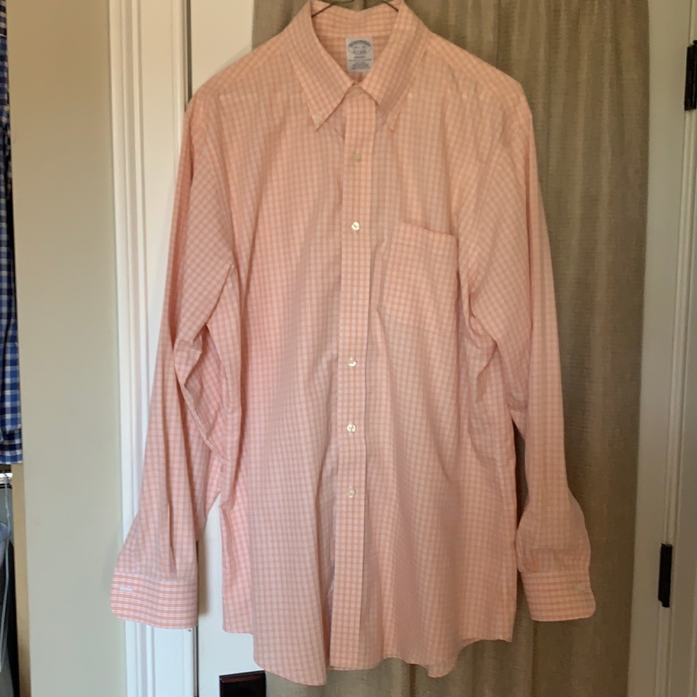 Brooks Brothers orange & white, Regent shirt, size 16 1/2 x 34.